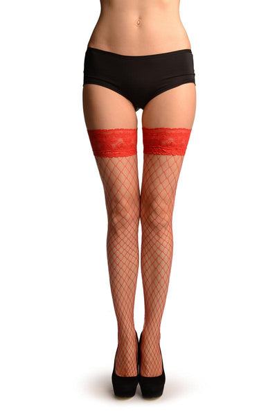 Red Medium Fishnet With Silicon Garter