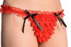 Red Mesh With Black Bows Frilly Thong