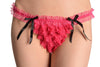Pink Mesh With Black Bows Frilly Thong