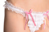 White Mesh With Pink Bows Frilly Thong