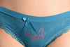 Soft Cotton With Lace Trim, Butterfly & Crystals Blue High Leg Brazilian