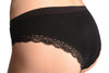Soft Cotton With Lace Trim, Butterfly & Crystals Black High Leg Brazilian