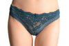Floral Lace With Crystals & Soft Cotton Back Prussian Blue High Leg Brazilian