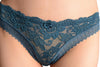 Floral Lace With Crystals & Soft Cotton Back Prussian Blue High Leg Brazilian