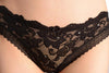 Floral Lace With Crystals & Soft Cotton Back Black High Leg Brazilian