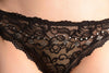 Floral Lace With Crystals Shapes & Cotton Back Black High Leg Brazilian