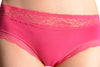 Soft Cotton With Lace Top Strip Dark Pink High Leg Brazilian