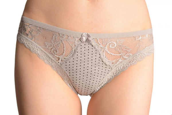 Spotted With Cut In Floral Lace Panels Grey High Leg Brazilian