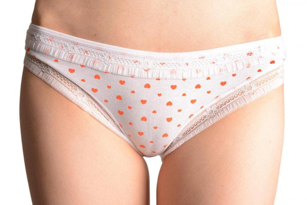 Soft Cotton With Small Printed Hearts White High Leg Brazilian