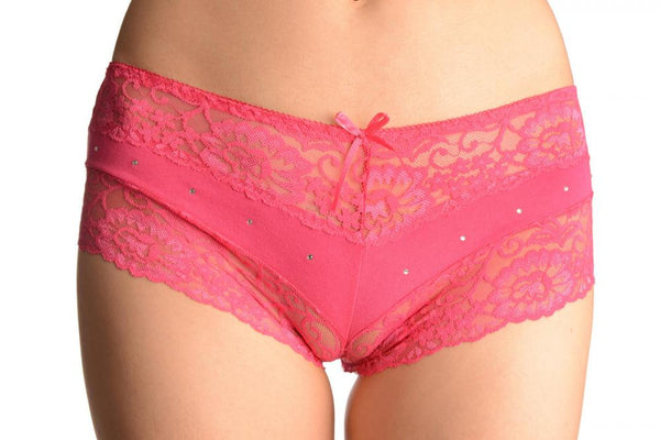 Cotton With Lace Trim & Crystals Fuchsia Brazilian