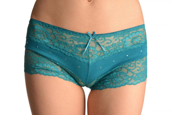 Cotton With Lace Trim & Crystals Cerulean Blue Brazilian