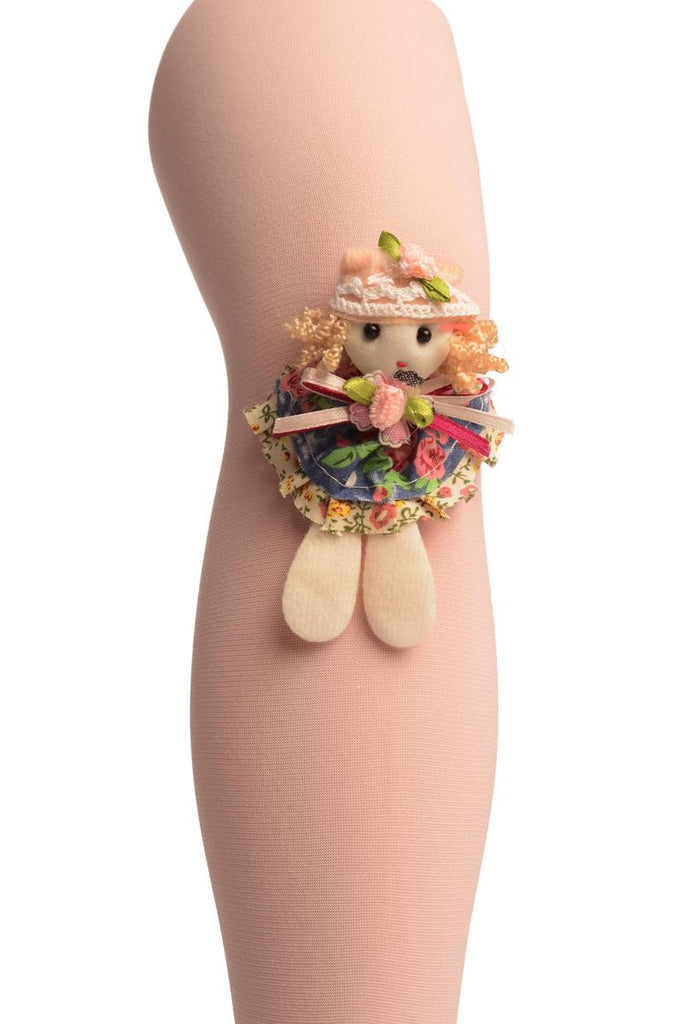 Pink With Little Doll Applique - Girls Tights