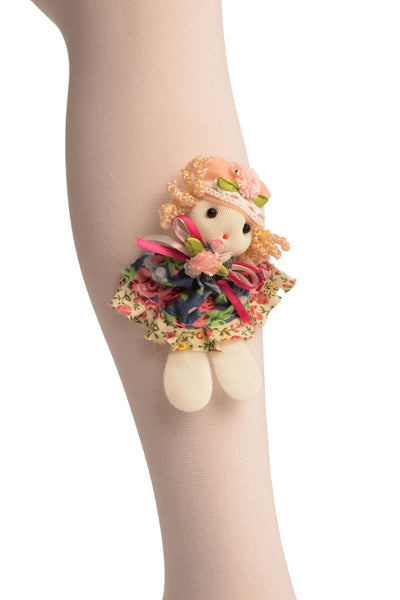 White With Little Doll Applique - Girls Tights