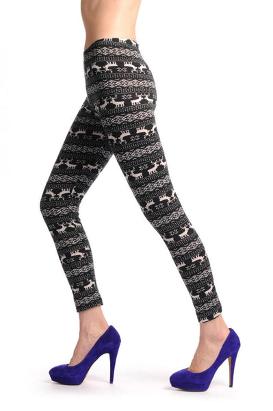 Black with Small Snowflakes Aztec Jacquard Knit - Leggings