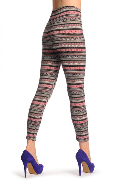 Pink Grey & Black Jacquard Knit Print