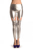 Silver Faux Leather Suspender Clip On Leggings