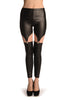 Black Faux Leather Suspender Clip On Leggings