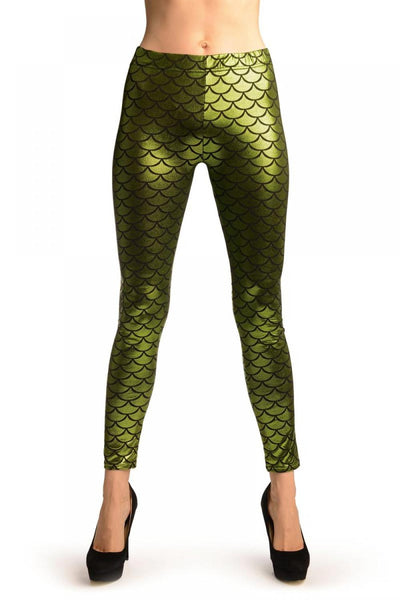 Green Shiny Mermaid Scales Leggings