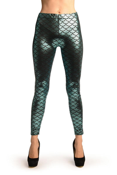 Powder Blue Shiny Mermaid Scales Leggings