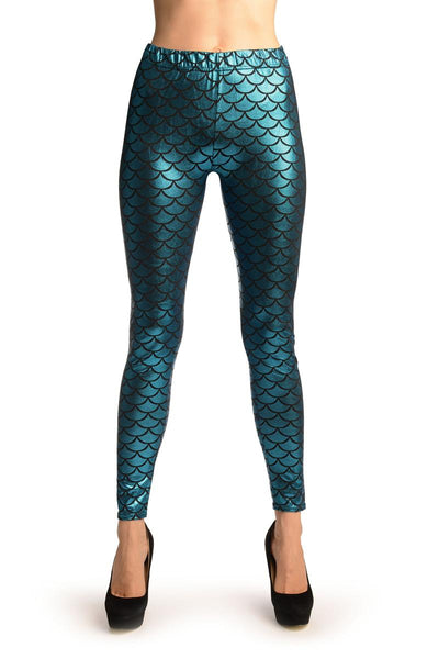 True Blue Shiny Mermaid Scales Leggings