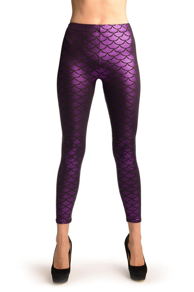 Purple Shiny Mermaid Scales Leggings