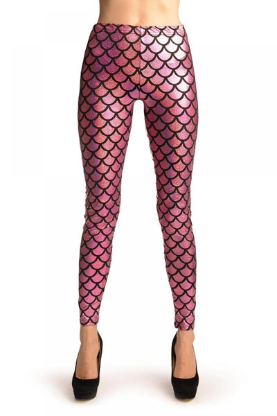 Pink Shiny Gloss Mermaid Scales Leggings