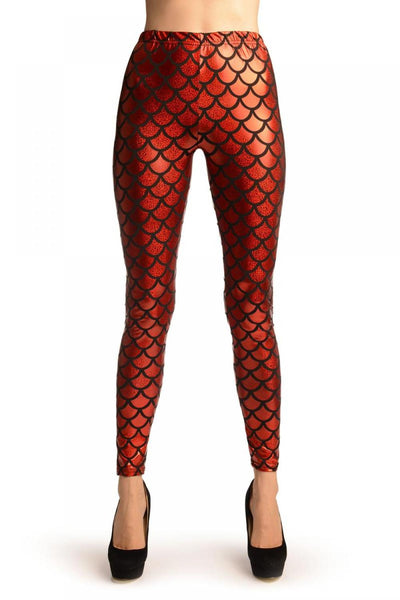 Red Shiny Gloss Mermaid Scales Leggings