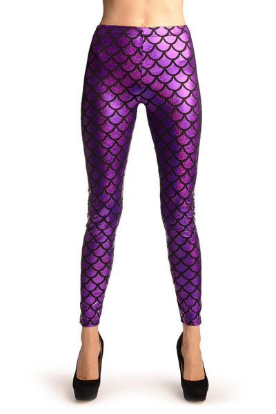 Purple Shiny Gloss Mermaid Scales Leggings