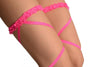 Neon Pink Elasticated Ribbon Leg Wrap & Lace Garter