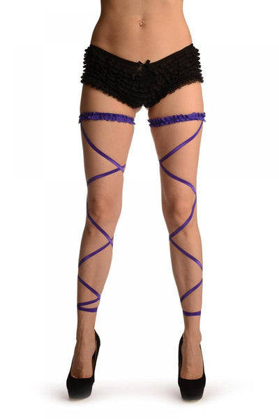 Purple Elasticated Ribbon Leg Wrap & Lace Garter