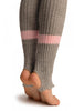 Grey With Baby Pink Referee Stripes Stirrup Dance/Ballet Leg Warmers