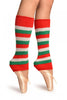 Green, Red And Lurex White Stripes Dance/Ballet Leg/Arm Warmers