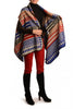 Blue, Red & Black Aztec On Grey Blanket Wrap (Poncho)