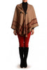 Beige Square With Wide Stripe Fastening Blanket Wrap (Poncho)