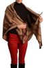 Beige Square With Wide Stripe Fastening Blanket Wrap (Poncho)
