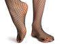 Large Mesh & Striped Panel Fishnet With Crystals & Black Bow