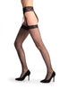 Fishnet Stockings With Red Crystals Garter & Attached Suspender Belt