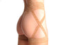 Nude Stockings With Criss Cross Garter Belt