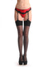 Black Stockings With Woven Red & White Roses At The Back