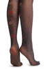 Black Stockings With Woven Red & White Roses At The Back