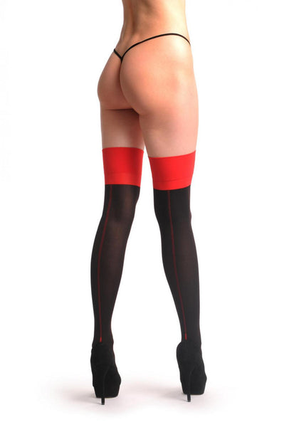 Black With Red Back Seam & Red Elasticated Top
