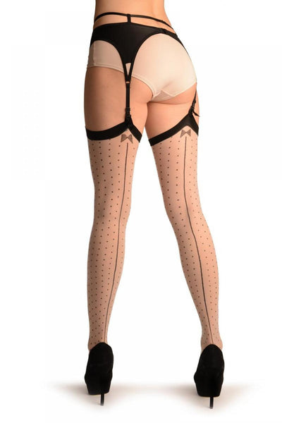 Beige With Black Seam, Polka Dots & Bow Stockings