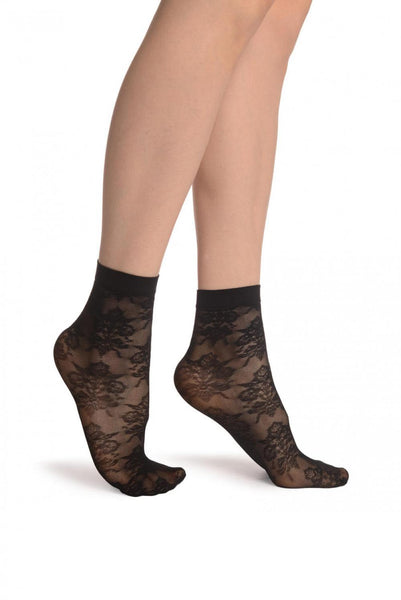 Woven Flowers Bouquet Black 20 Den Socks Ankle High