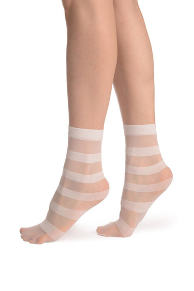 Striped White 20 Den Socks Ankle High