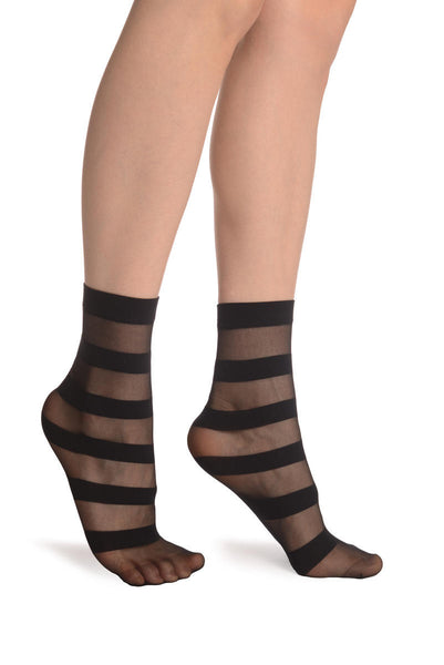 Striped Black 20 Den Socks Ankle High