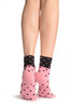 Small Polka Dot On Pink With Black Top Ankle High Socks