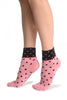 Small Polka Dot On Pink With Black Top Ankle High Socks