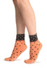 Small Polka Dot On Salmon Pink With Black Top Ankle High Socks