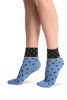 Small Polka Dot On Blue With Black Top Ankle High Socks