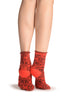 Versailles Pattern With Rolling Top on Red Ankle High Socks